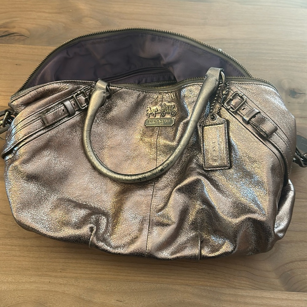 Large metallic silver Coach handbag